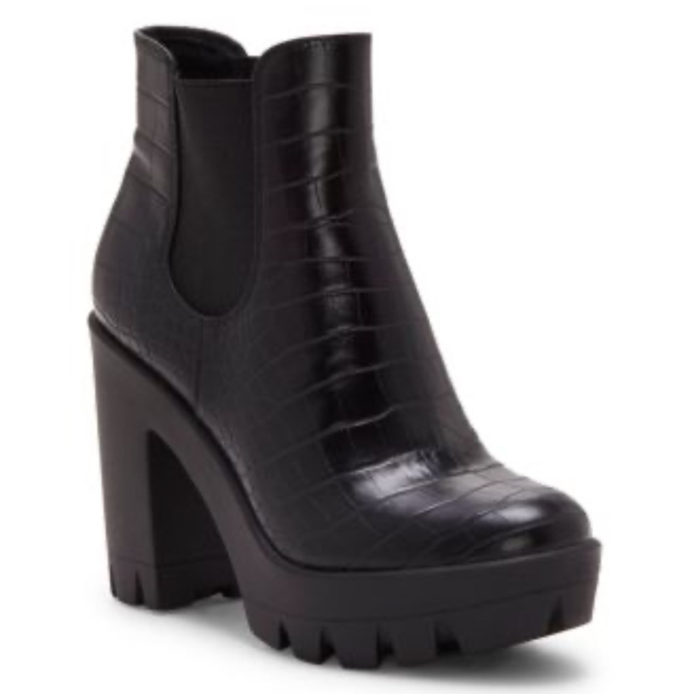 Jessica Simpson Miraney Black Snake Crocodile Embossed Platform Block Heel